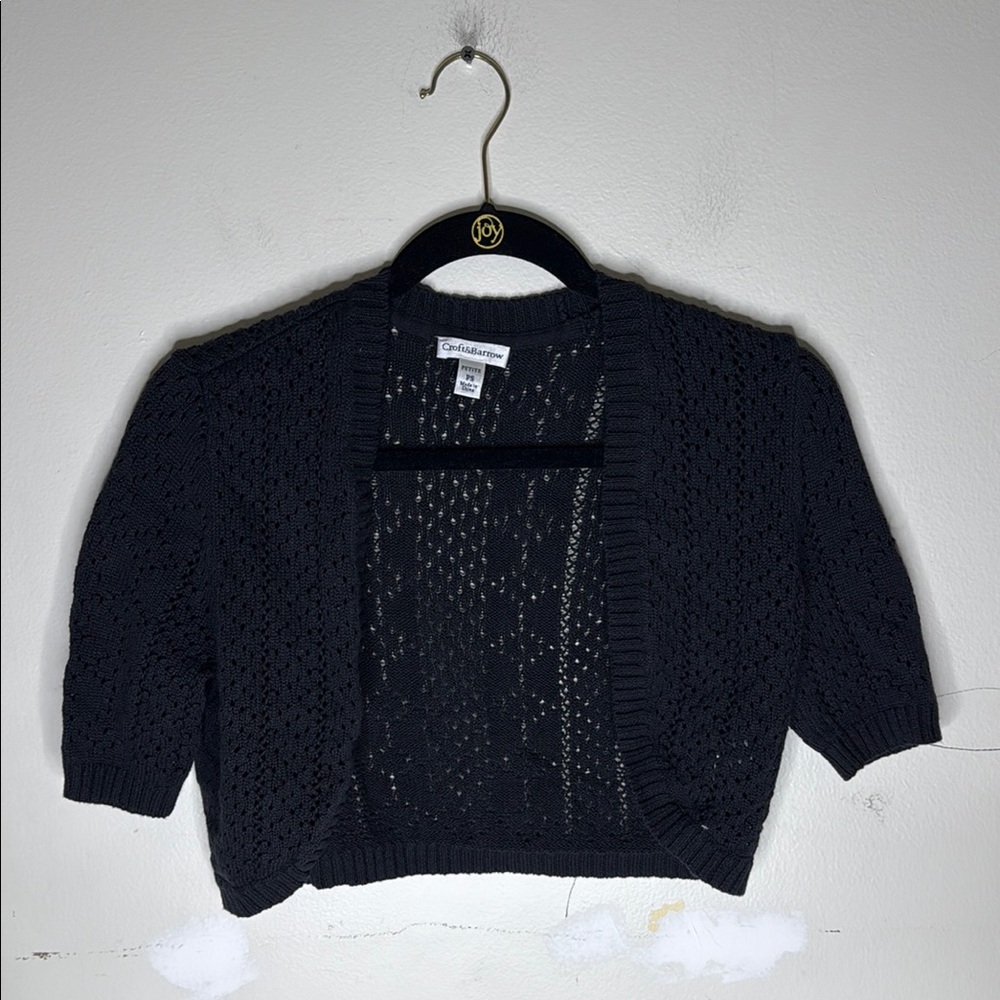Croft & Barrow Black Knit Cropped Length Shrug Style Cardigan Size Small Petite